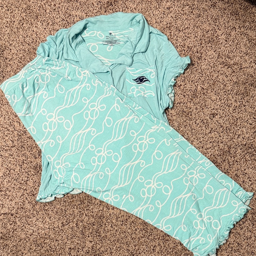Aqua Pajama Set with Embroidered Detail - Picture 3 of 4